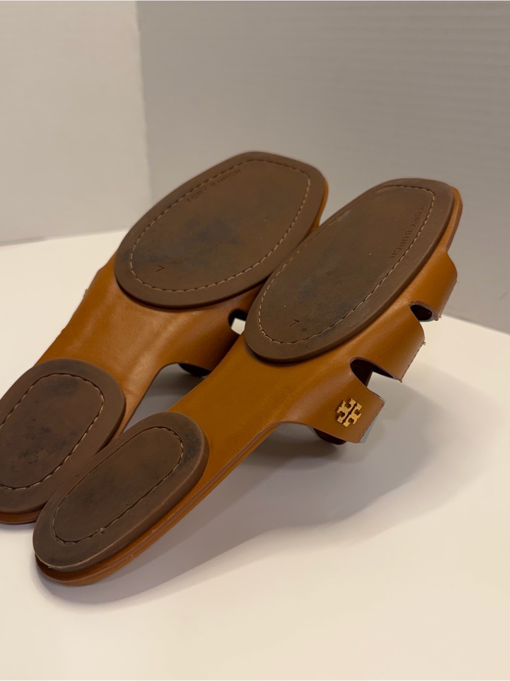 Tory Burch Multi Strap Slide Sandals Leather Blue White Brown Size 7 - Picture 11 of 13